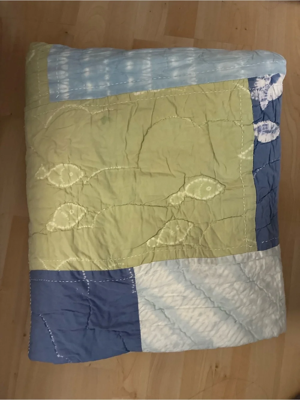 Light Blue and Lime Patchwork Quilt - Home Bedding Pottery Barn Kids Twin 68x 86